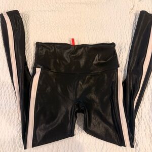 SPANX womens Black Leggings with White Stripe